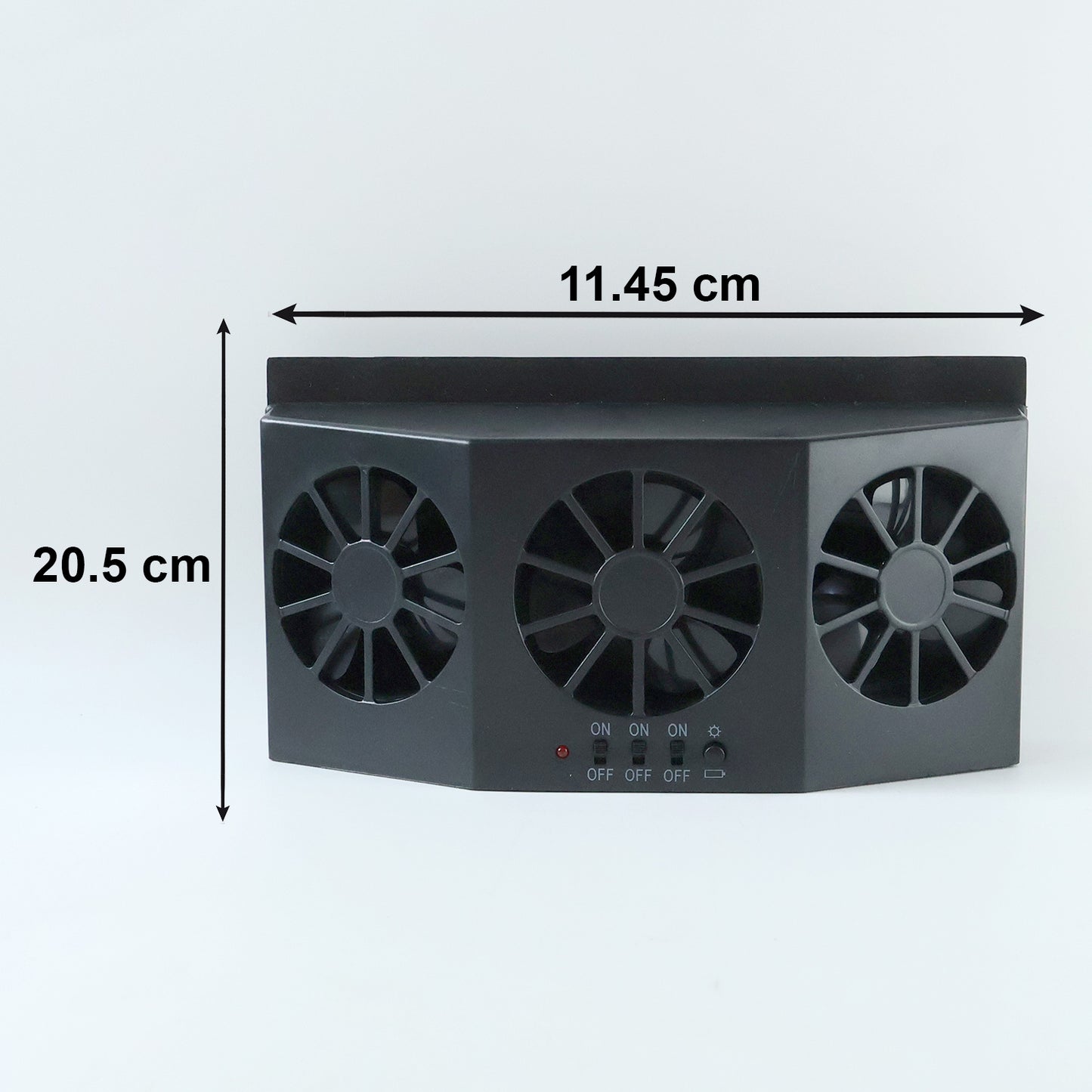 Wukusy solar-powered car window ventilation fan installed on a vehicle window, providing fresh airflow without electric cords.