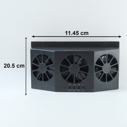 Wukusy solar-powered car window ventilation fan installed on a vehicle window, providing fresh airflow without electric cords.