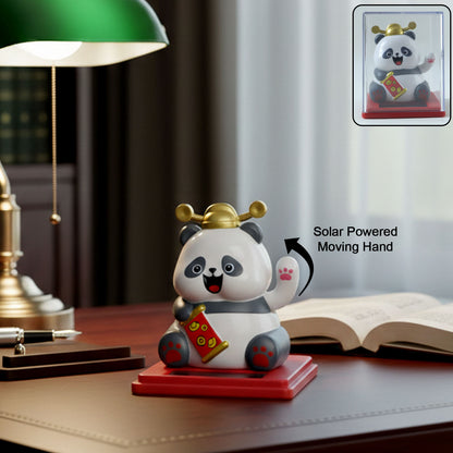 Solar powered moving hand panda showpiece by Wukusy, featuring a cute panda figure with a hand that moves when illuminated.