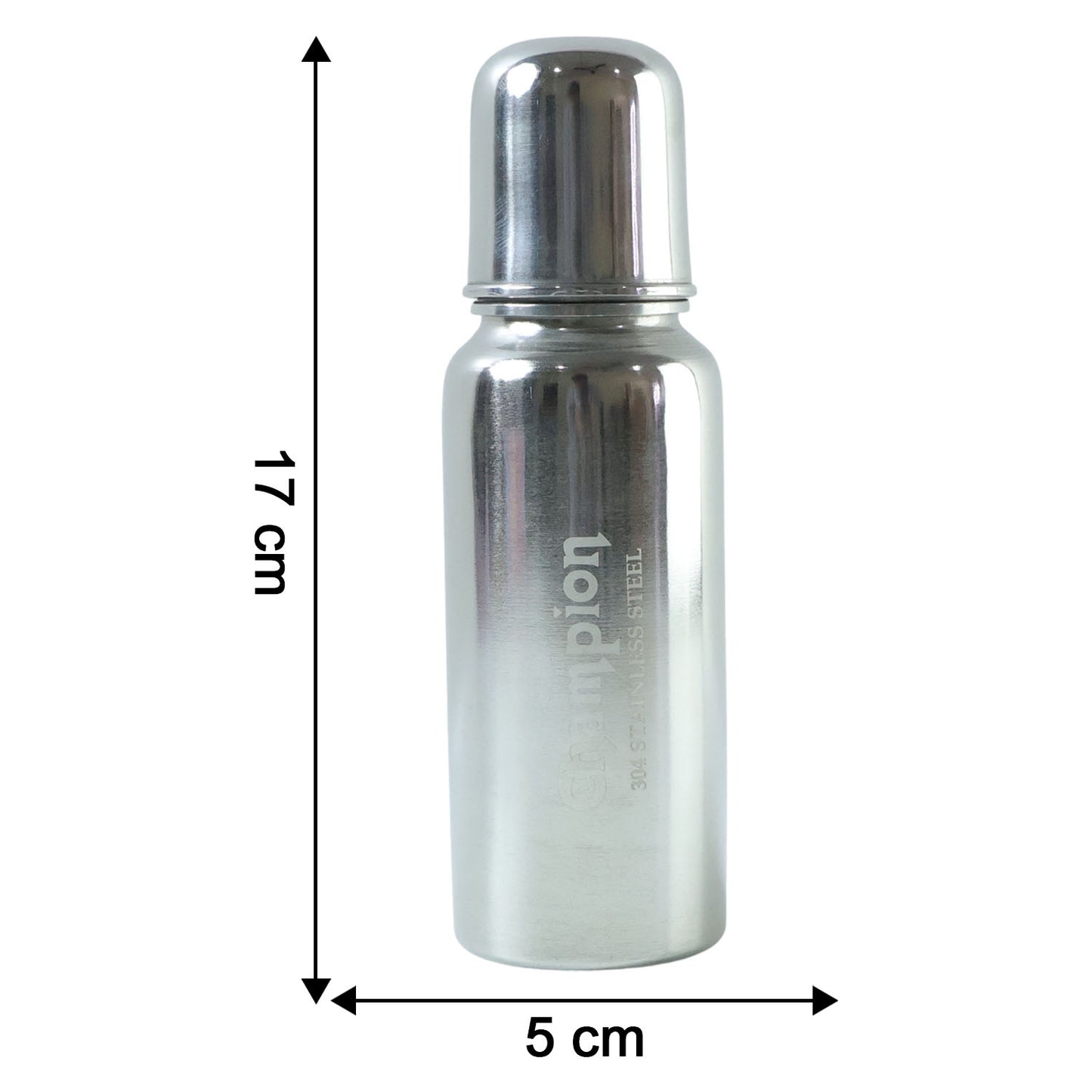 Stainless steel baby feeding bottle by Wukusy, 250 ml capacity, with a clear silicone nipple and ergonomic design for infants.
