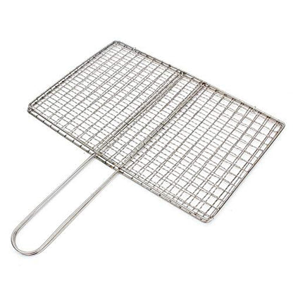 Foldable stainless steel BBQ grill wire mesh with handle by Wukusy, ideal for outdoor grilling and barbecue cooking.