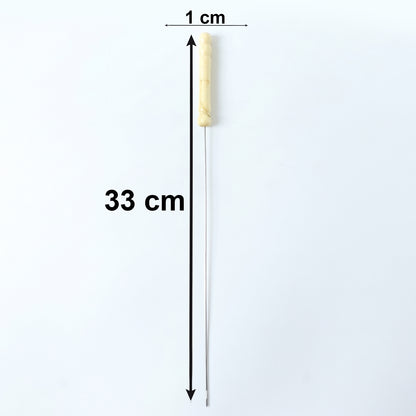 Set of 12 stainless steel BBQ skewers with wooden handles by Wukusy, ideal for grilling and outdoor cooking.