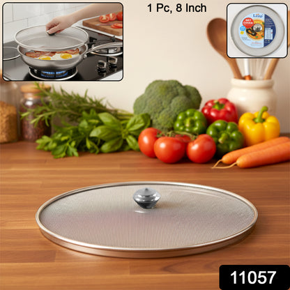 Wukusy 8-inch stainless steel fine mesh food net cover lid for protecting dishes and food from insects and debris.
