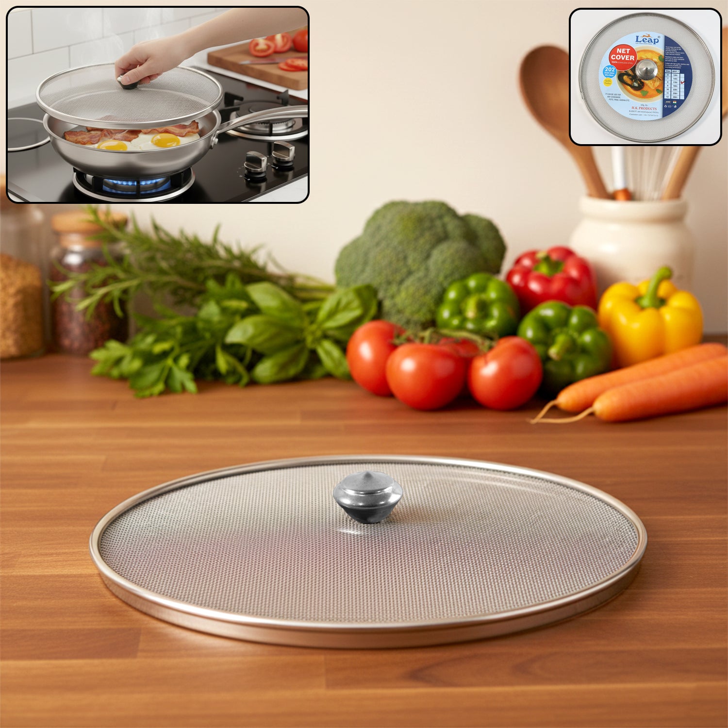 Wukusy 8-inch stainless steel fine mesh food net cover lid for protecting dishes and preventing insects in the kitchen