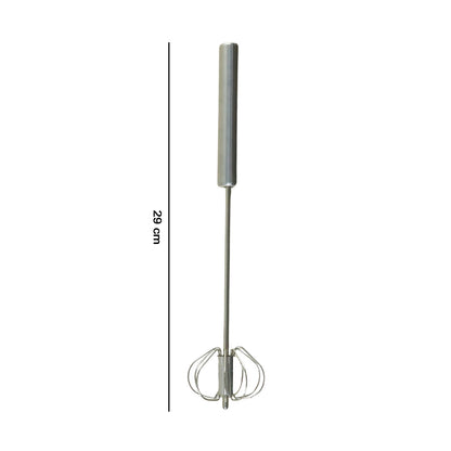 Wukusy stainless steel hand push rotary whisk, 29 cm, with a handle and rotary mechanism for efficient mixing and whisking.