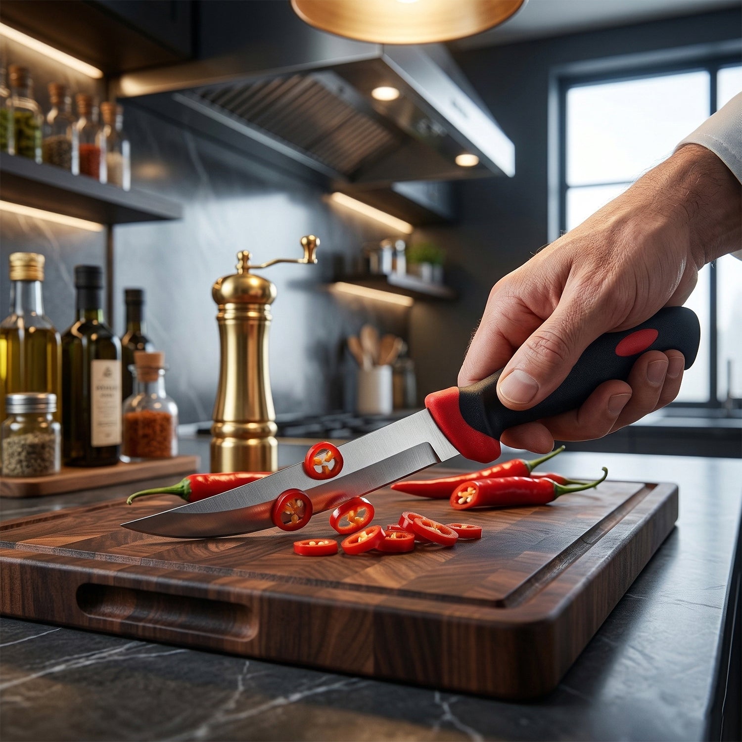 Wukusy stainless steel kitchen utility knife with ergonomic grip handle, ideal for precise cutting and versatile kitchen use.