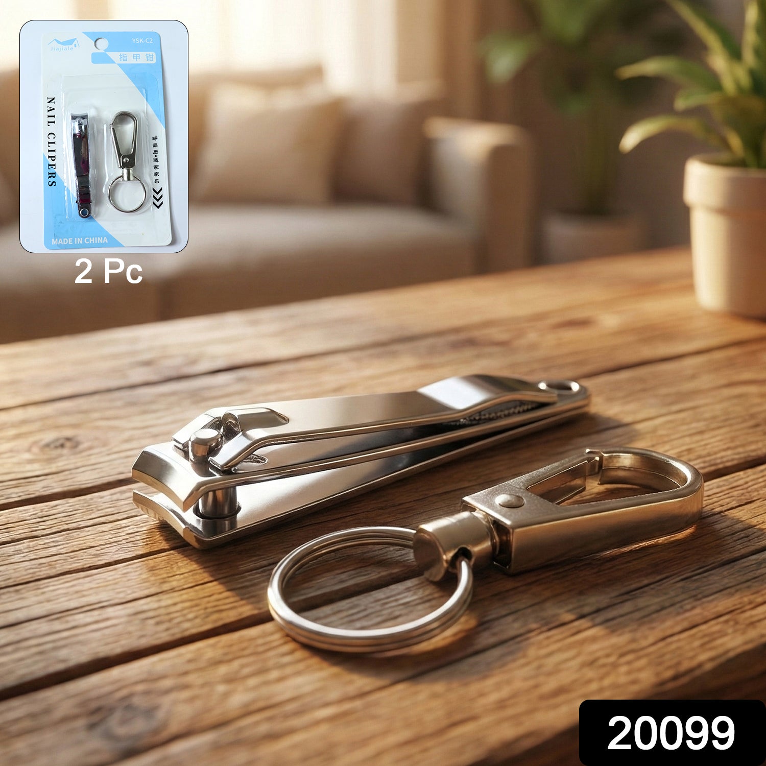 Wukusy stainless steel nail clipper set with keychain holder, includes two durable nail clippers on a keychain for easy portability