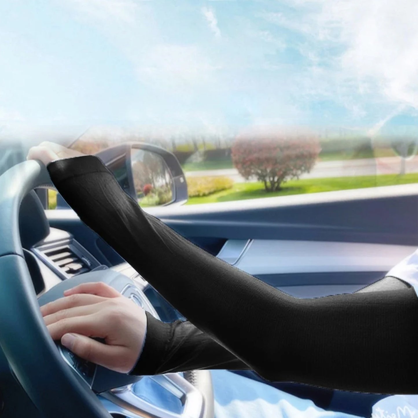 Pair of Wukusy stretchable elbow support compression sleeves showing a snug fit and flexible material for elbow pain relief.
