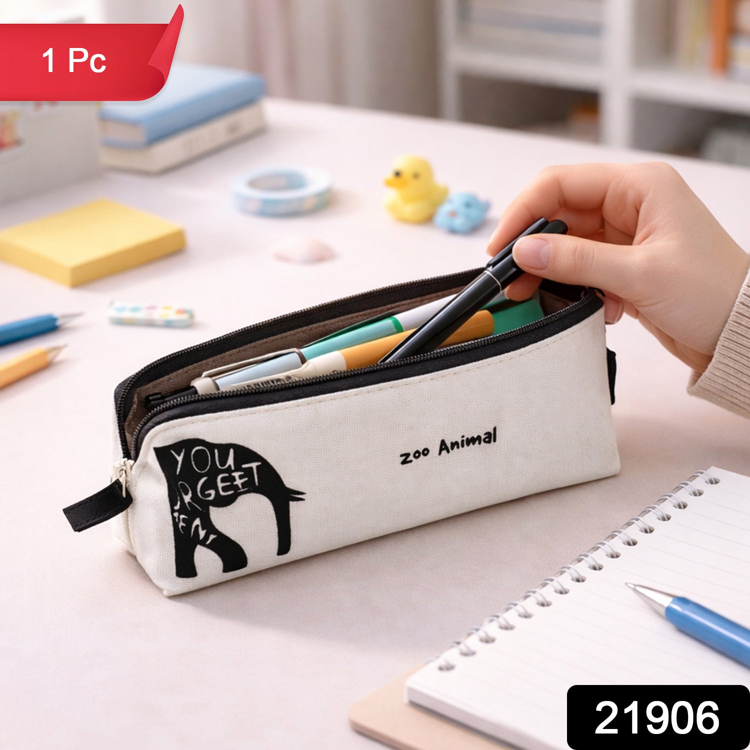 Wukusy stylish canvas pencil pouch, single, compact design with zipper closure, perfect for stationery storage.