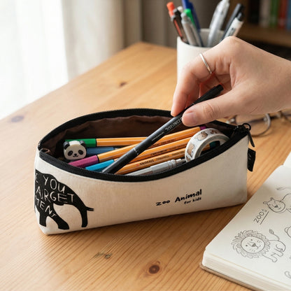 Wukusy stylish canvas pencil pouch, 1-piece, with zipper closure and colorful design for organizing pens and stationery.