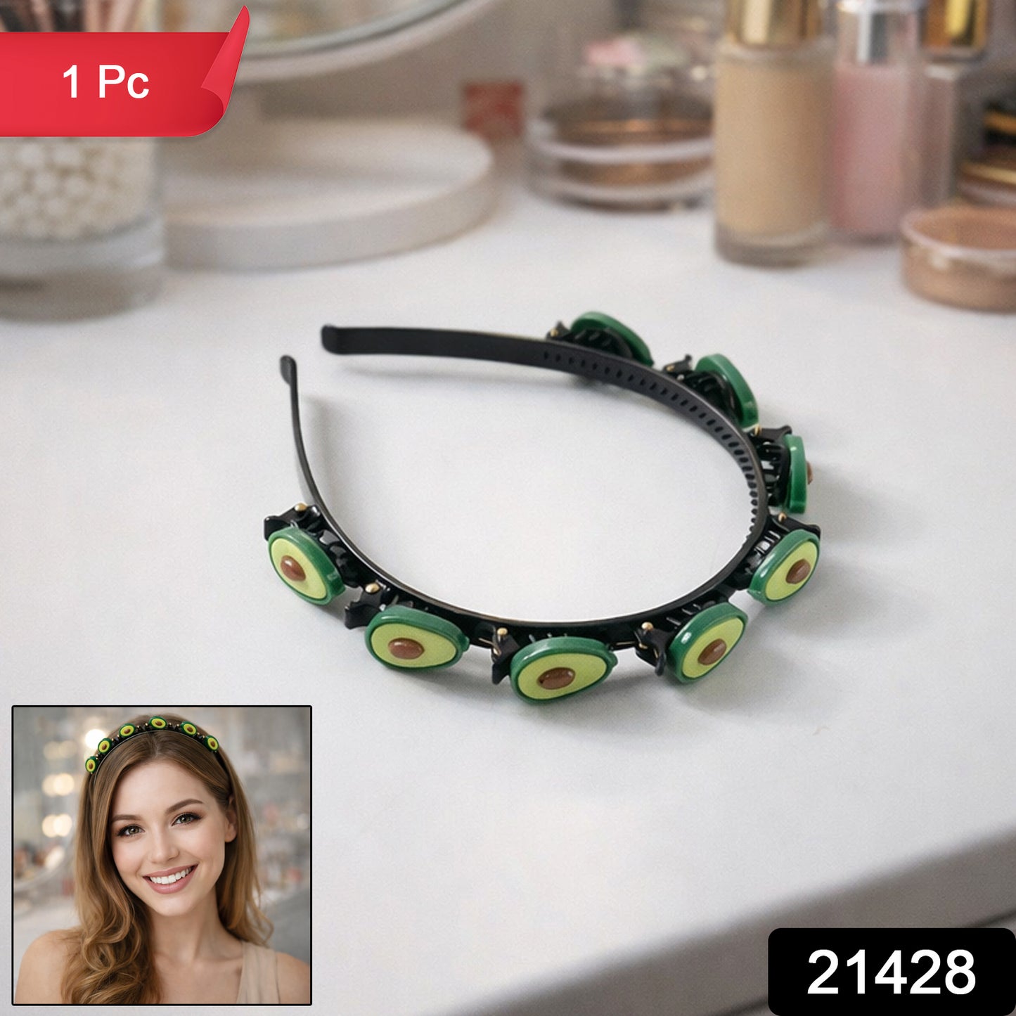 Wukusy decorative hair band with cute fruit design, stylish accessory for girls, featuring colorful fruit patterns and elastic band.