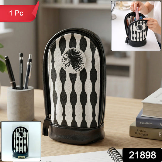 Wukusy stylish hard base zipper pencil pouch showing a sleek, durable design with a zipper closure for school or office use.