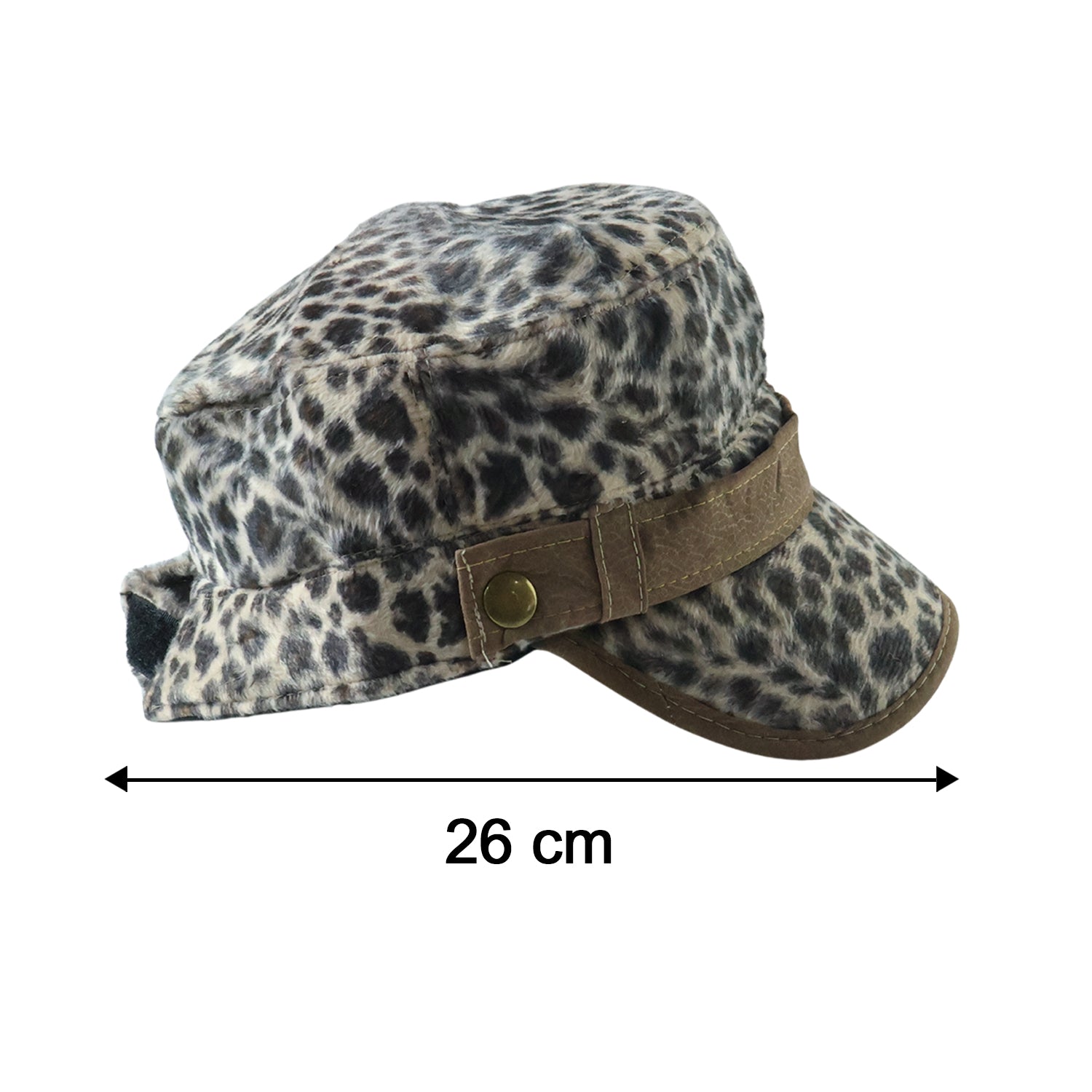Wukusy leopard print military style cap with adjustable brim, featuring stylish animal print and structured design.