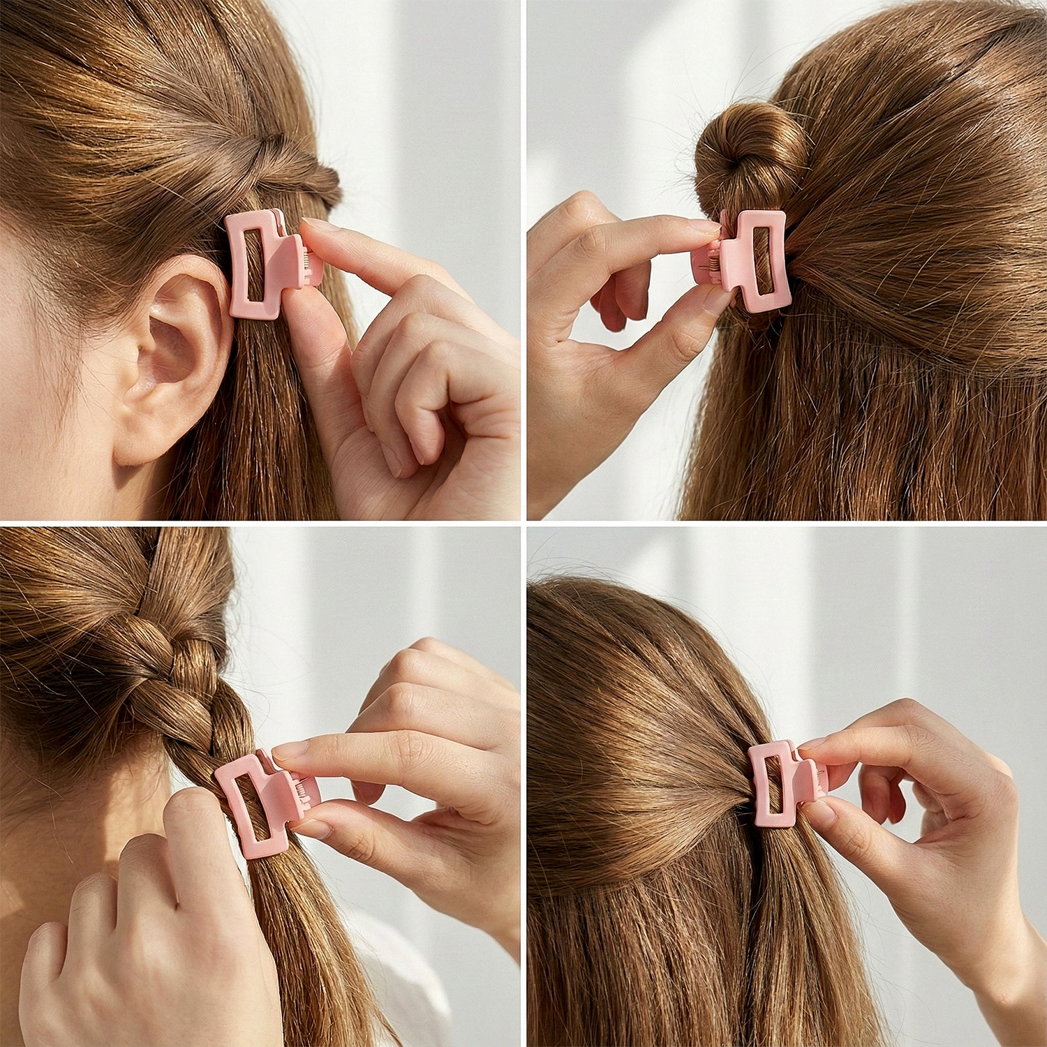 Set of 12 stylish mini hair claw clips by Wukusy, showing various small, colorful hair clips for easy hair styling.