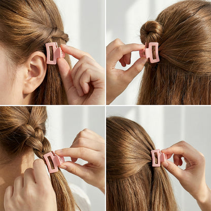 Set of 12 stylish mini hair claw clips by Wukusy, showing various small, colorful hair clips for easy hair styling.