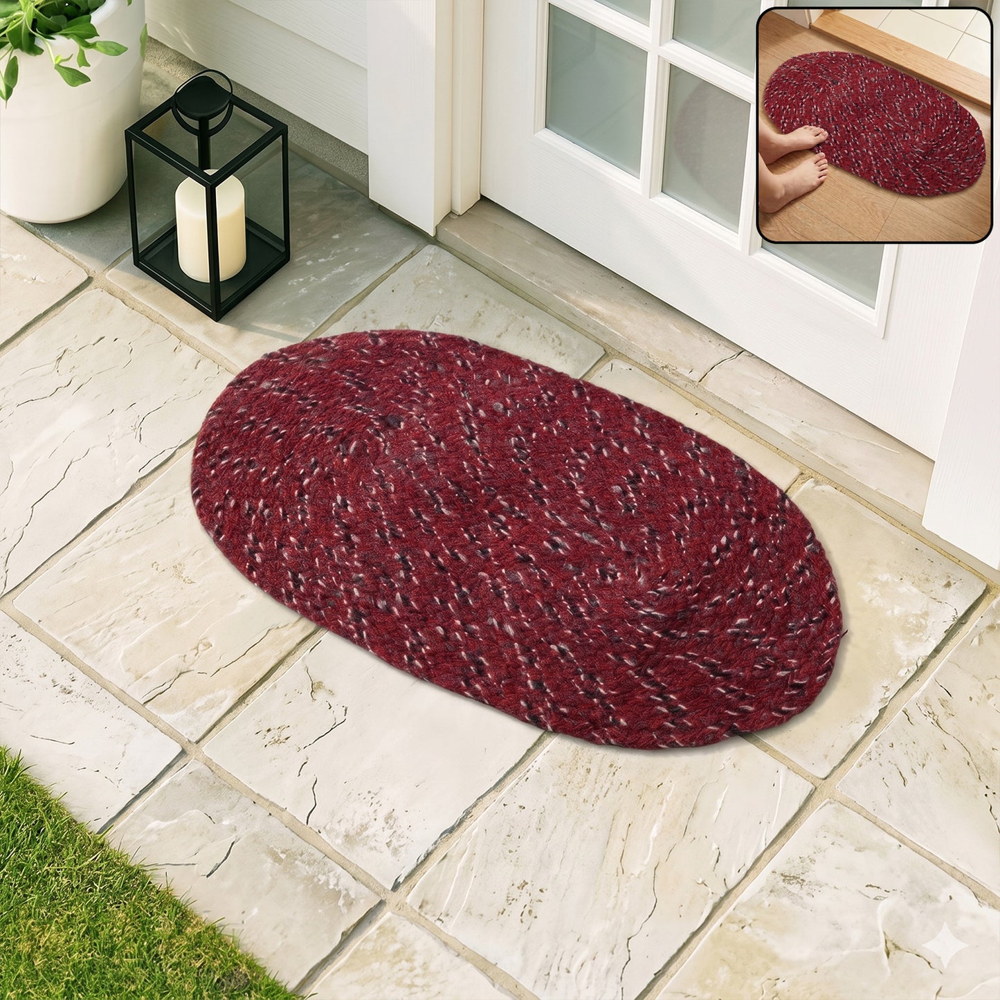 Stylish oval floor mat by Wukusy, 50x30 cm, featuring a modern design for home décor and comfort.