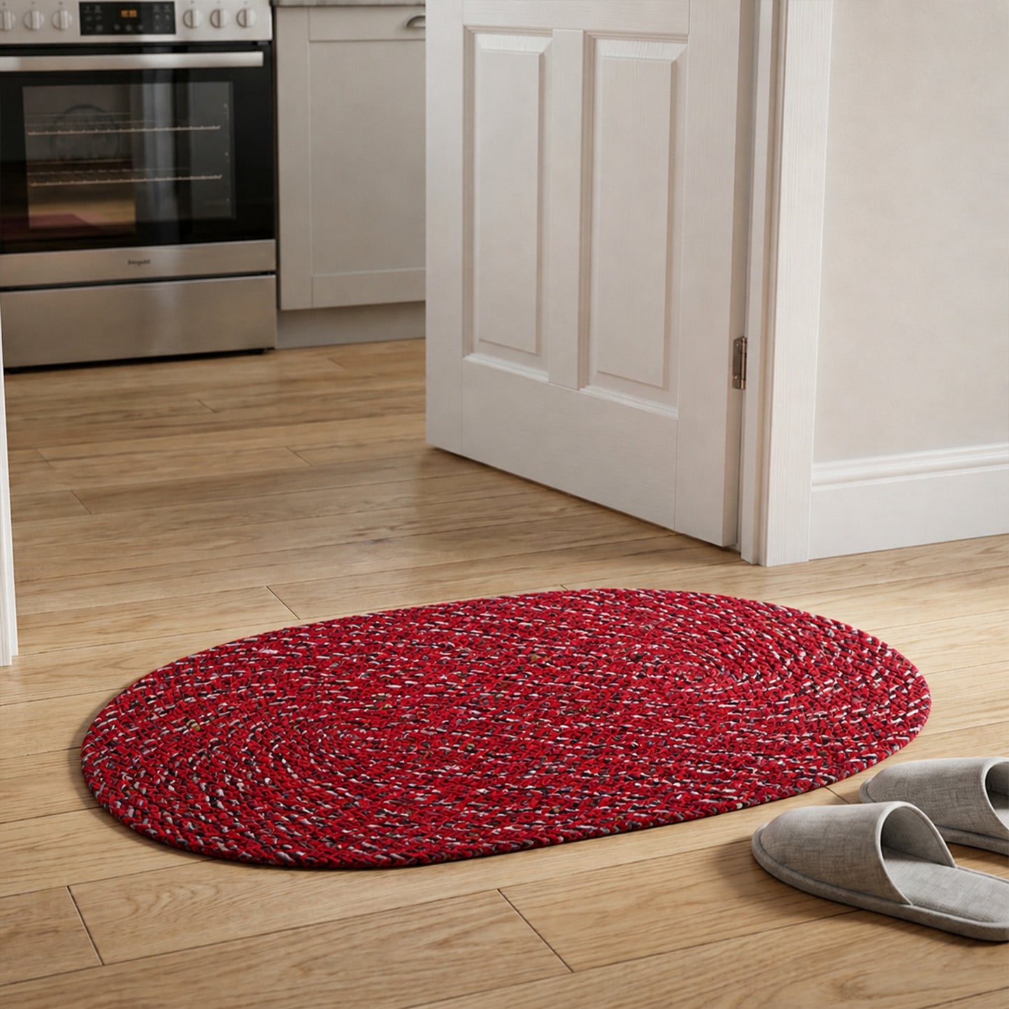 Stylish oval floor mat by Wukusy, 50x30 cm, featuring durable fabric with a modern design for home decor or entryways.