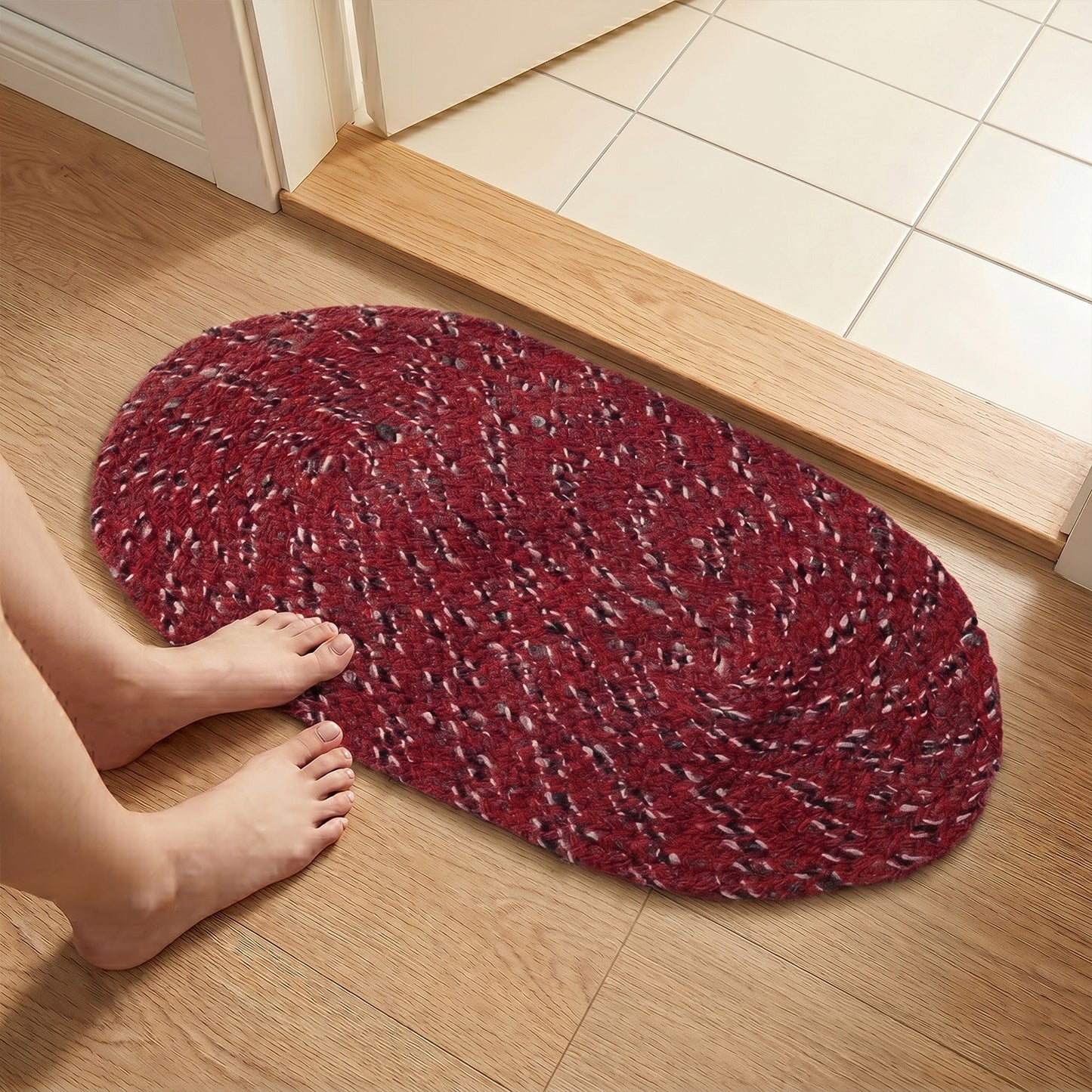 Wukusy stylish oval floor mat in beige, 50x30 cm, soft fabric with a modern design for home or office decor.