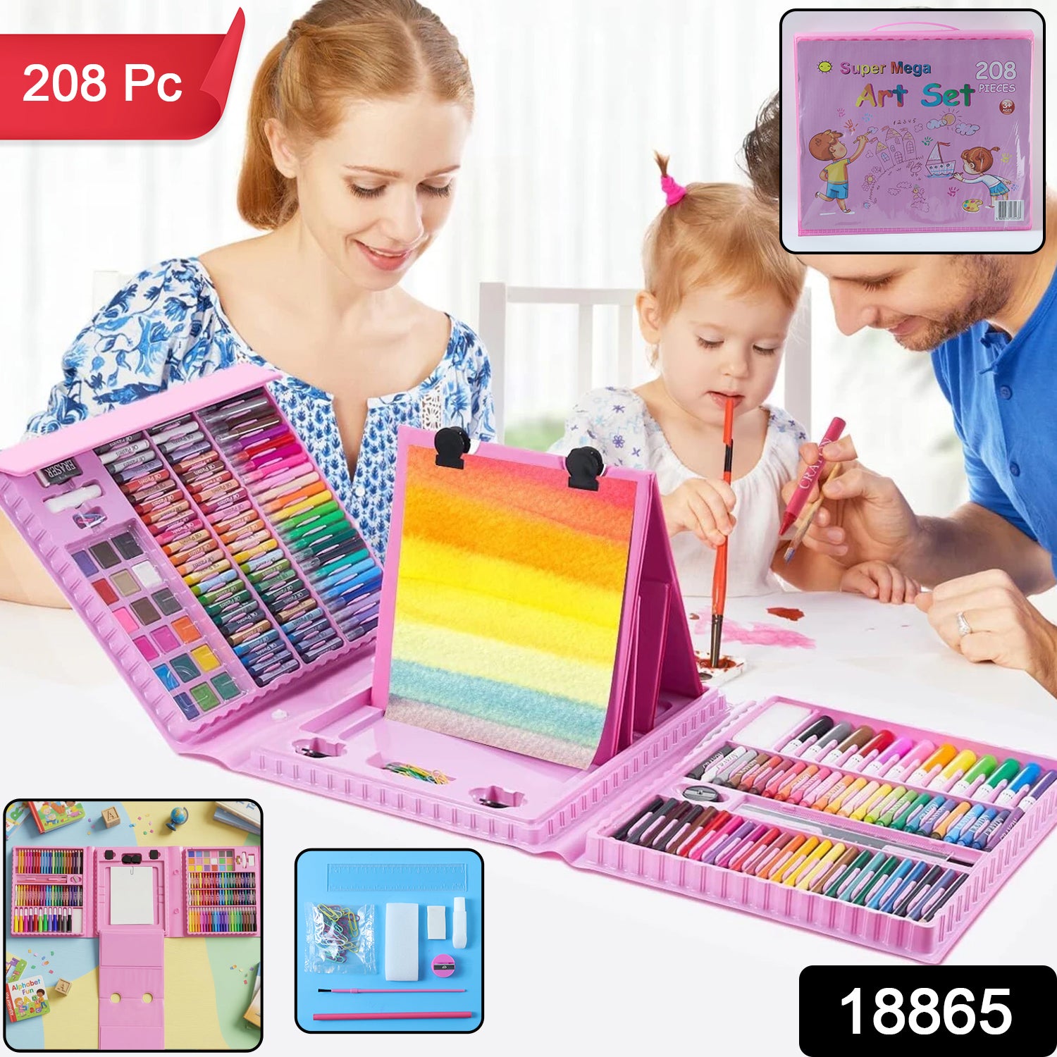 Wukusy Super Mega Art Craft Drawing Coloring Kit with 208 pieces including markers, crayons, and paper for creative art projects