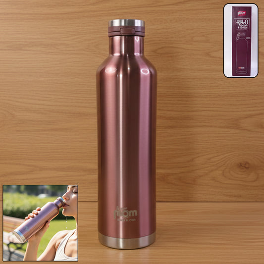 Wukusy Supermom 1000ml stainless steel insulated hydro water bottle with vacuum flask, shiny silver finish and ergonomic design