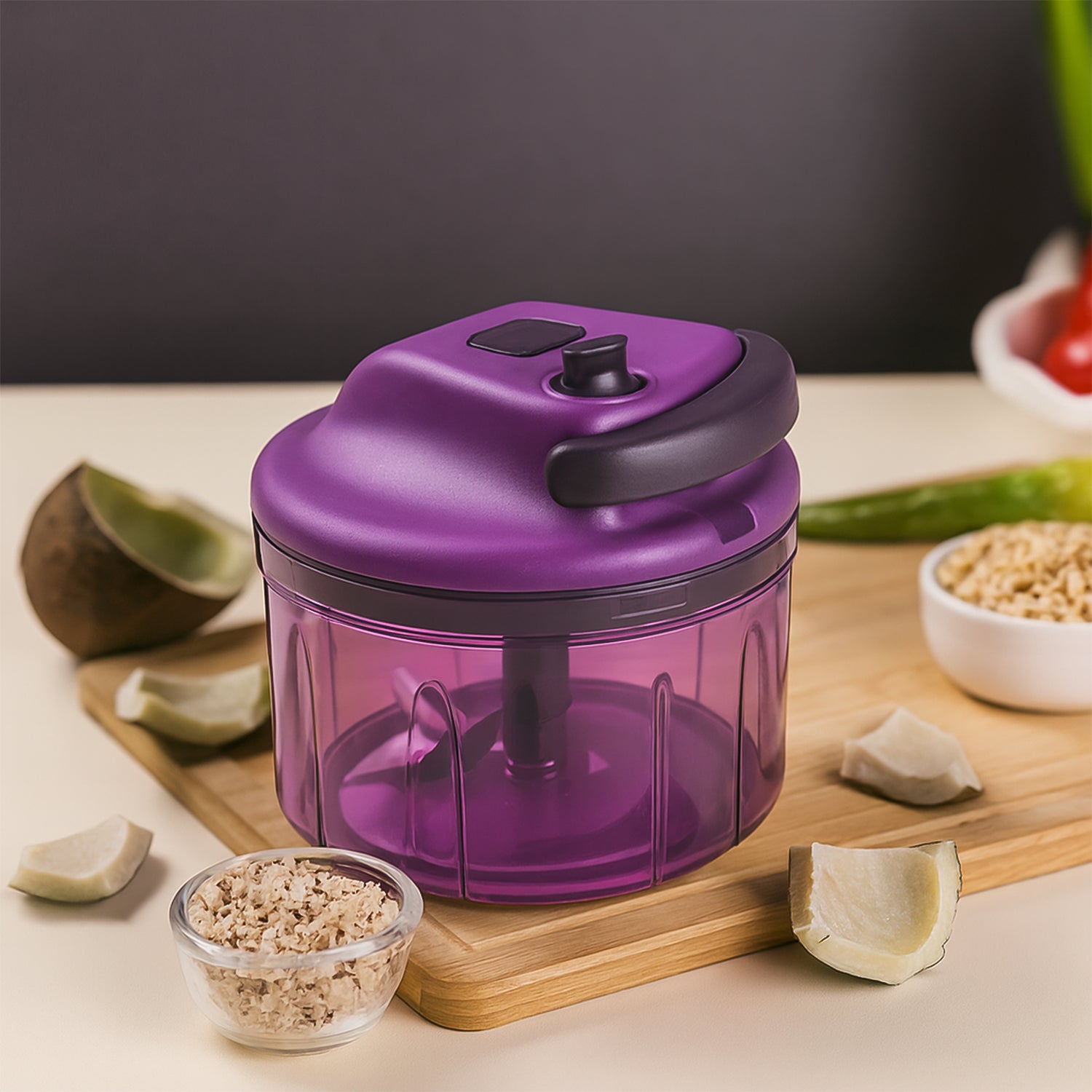 Wukusy Supermom German-style manual vegetable chopper with 1000ml capacity, hand-operated and ideal for kitchen prep.