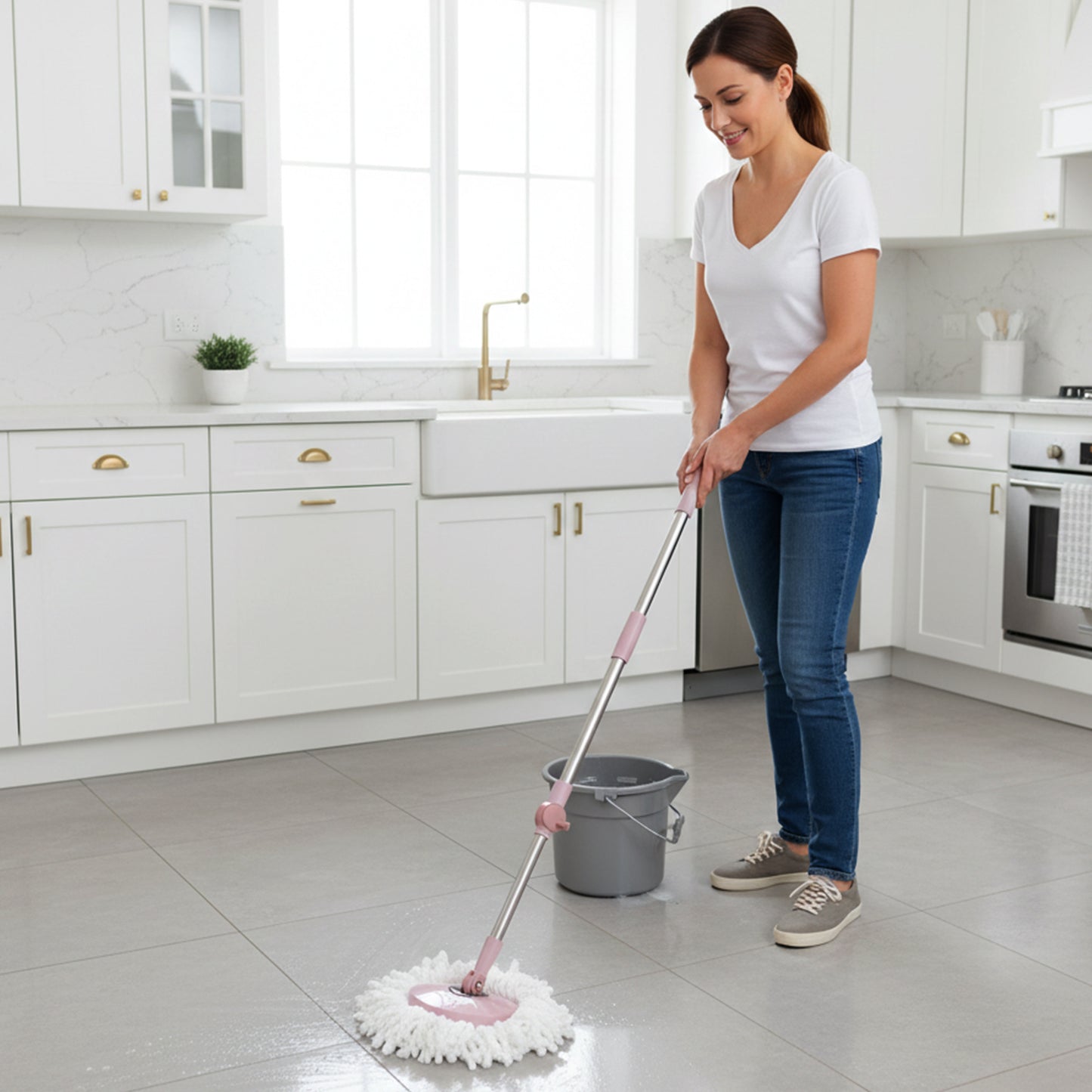 Wukusy Supermom Turbo Spin Mop pipe set with 130 cm adjustable handle and cleaning head for efficient floor cleaning.