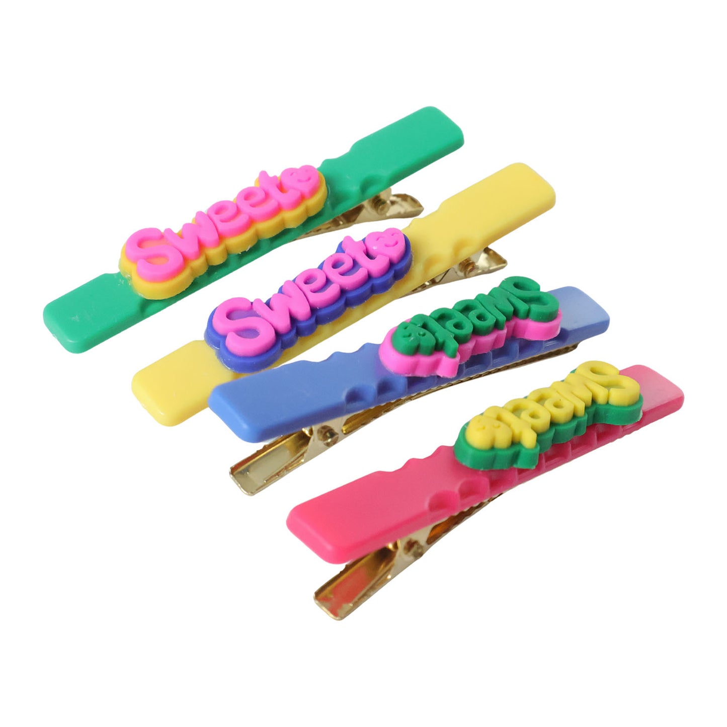 Set of four Wukusy decorative hair clips with sweet text designs, perfect for adding charm to hairstyles.