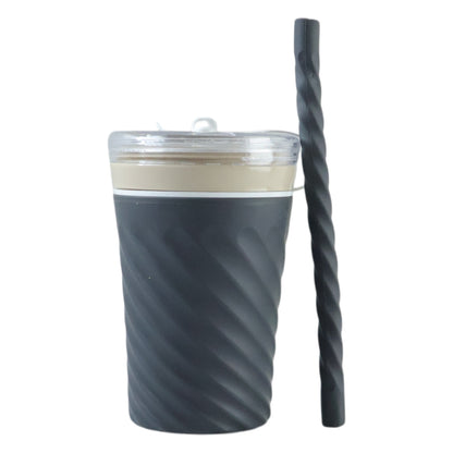 Wukusy swirl design drinking tumbler cup with lid and straw, 1 piece, featuring colorful swirl pattern and spill-proof lid.