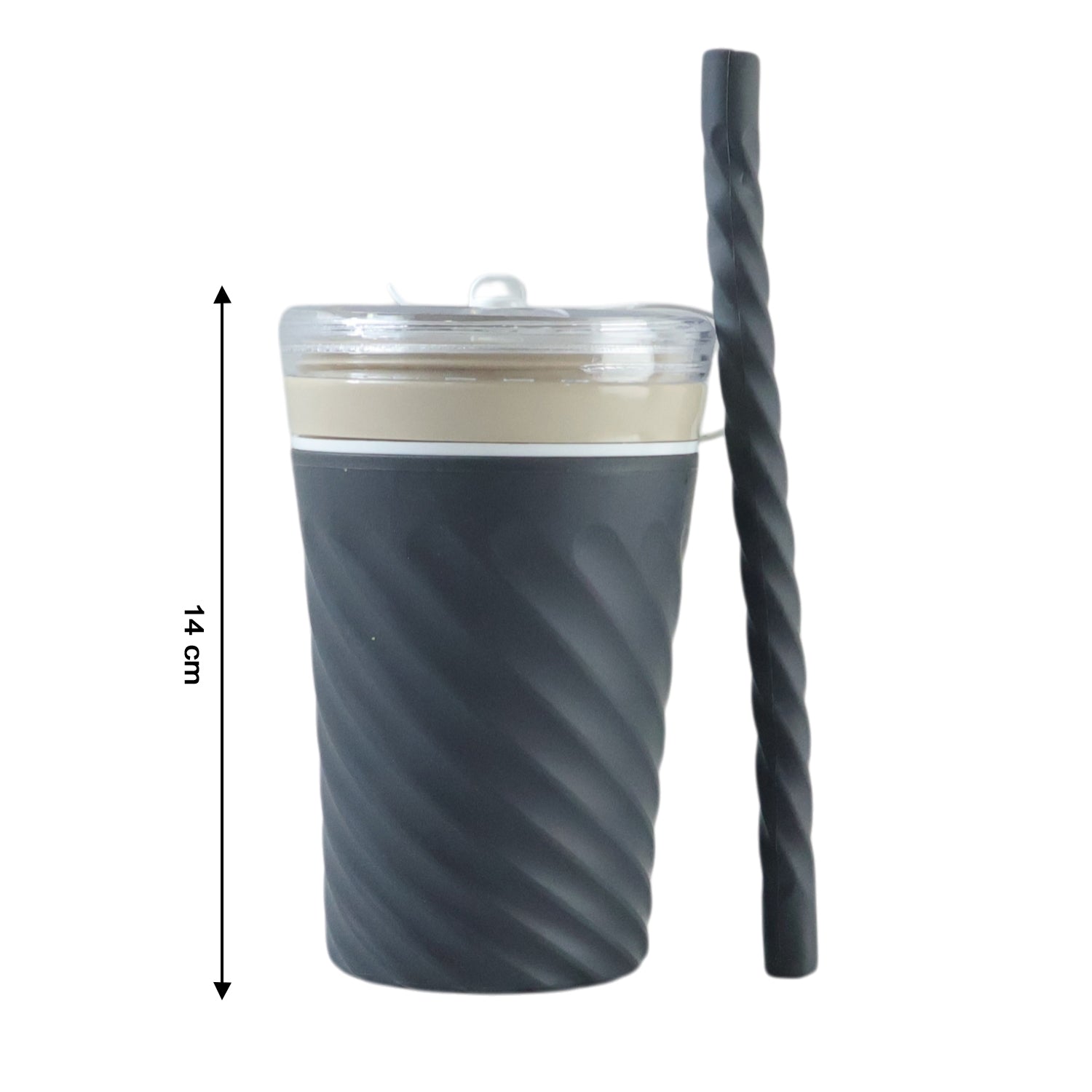 Wukusy swirl design drinking tumbler cup with lid and straw, 1 piece, clear container with colorful swirl pattern.