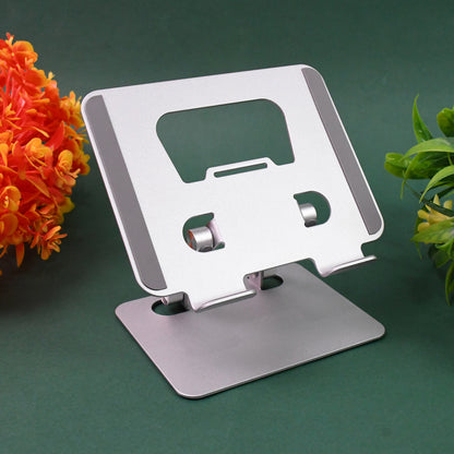 Wukusy metal alloy adjustable tablet stand on desk, ergonomic foldable holder for tablets and mobile phones, sturdy and versatile.