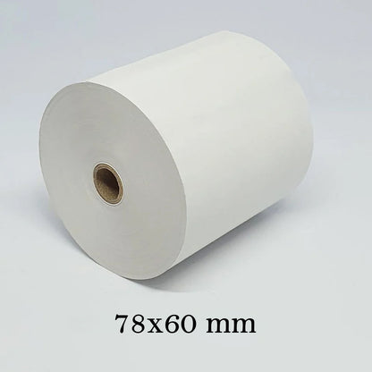 Wukusy thermal label roll for barcode printing, 78x60 mm, with printed barcode labels on white adhesive paper.