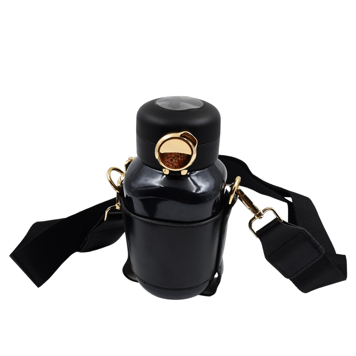 Wukusy Thermos Steel Bottle with push button lid, temperature display, 420ml capacity, sleek fashion cup design