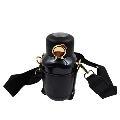 Wukusy Thermos Steel Bottle with push button lid, temperature display, 420ml capacity, sleek fashion cup design