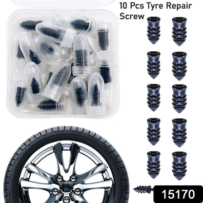 Set of 10 black Wukusy tire repair rubber nails and screws for car tire repair, shown in a close-up view.