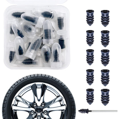 Set of 10 black Wukusy tire repair rubber nails and screws for car tires, shown arranged on a clean surface.