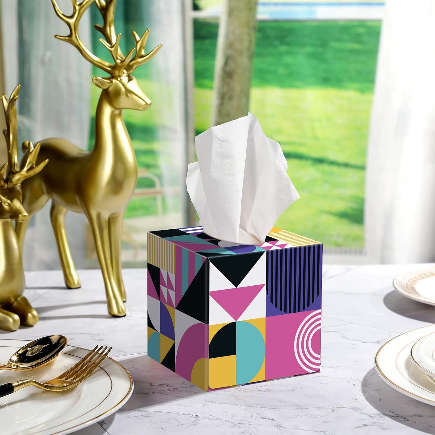 Wukusy tissue cube box holder for home or office, stylish and practical tissue holder with 50 tissue pieces in the set.