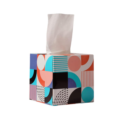 Wukusy tissue cube box holder for home and office, stylish and practical design, 50-piece set with visible tissues inside.