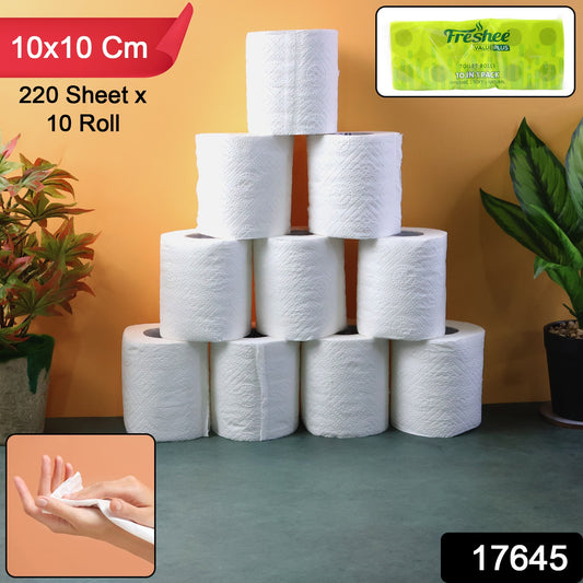 Wukusy soft embossed toilet tissue rolls, 220 sheets per roll, 10-pack, bathroom tissue with comfortable, textured design