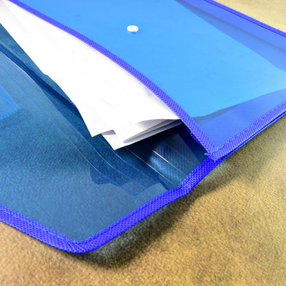 Wukusy transparent document file folder with multi-color button closure, ideal for organizing papers and files.