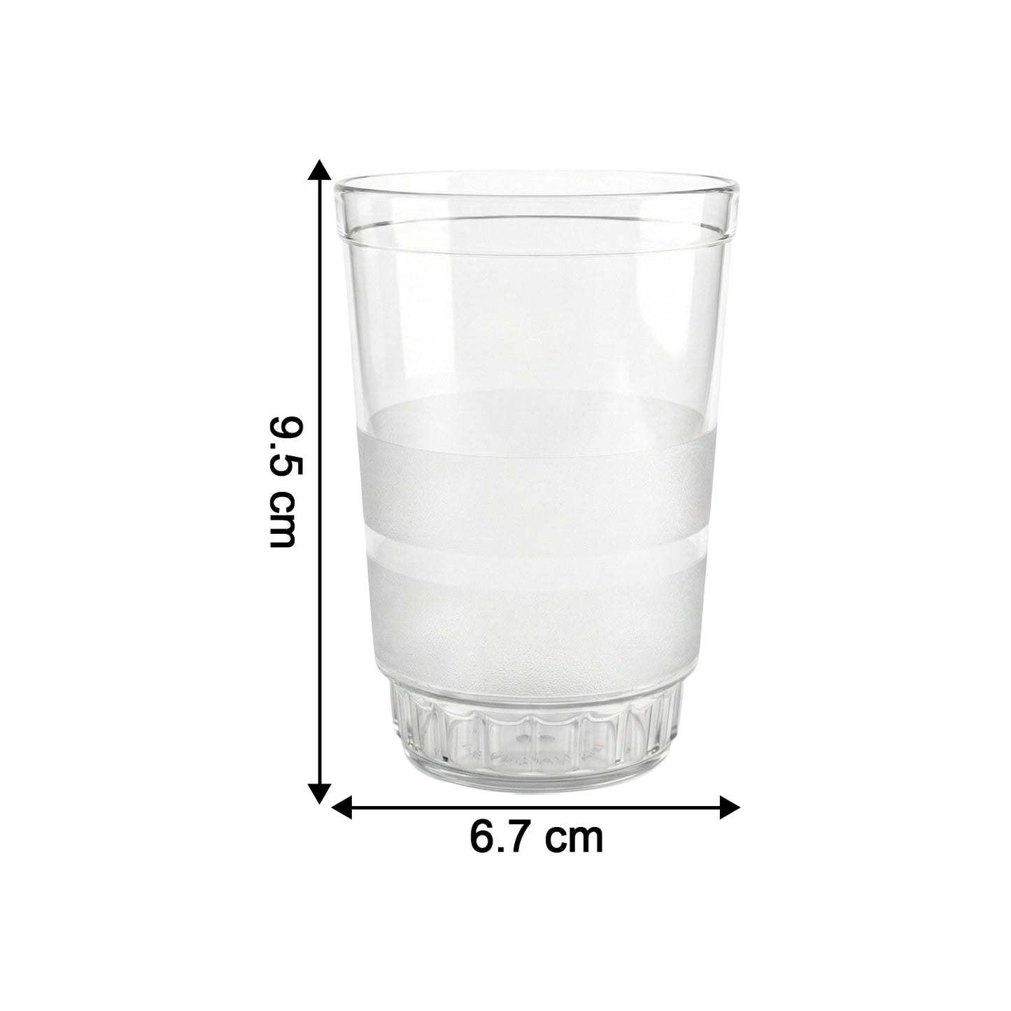 Set of six transparent Wukusy Janta drinking glasses, 300ml each, showcasing clear glass design on a plain background.