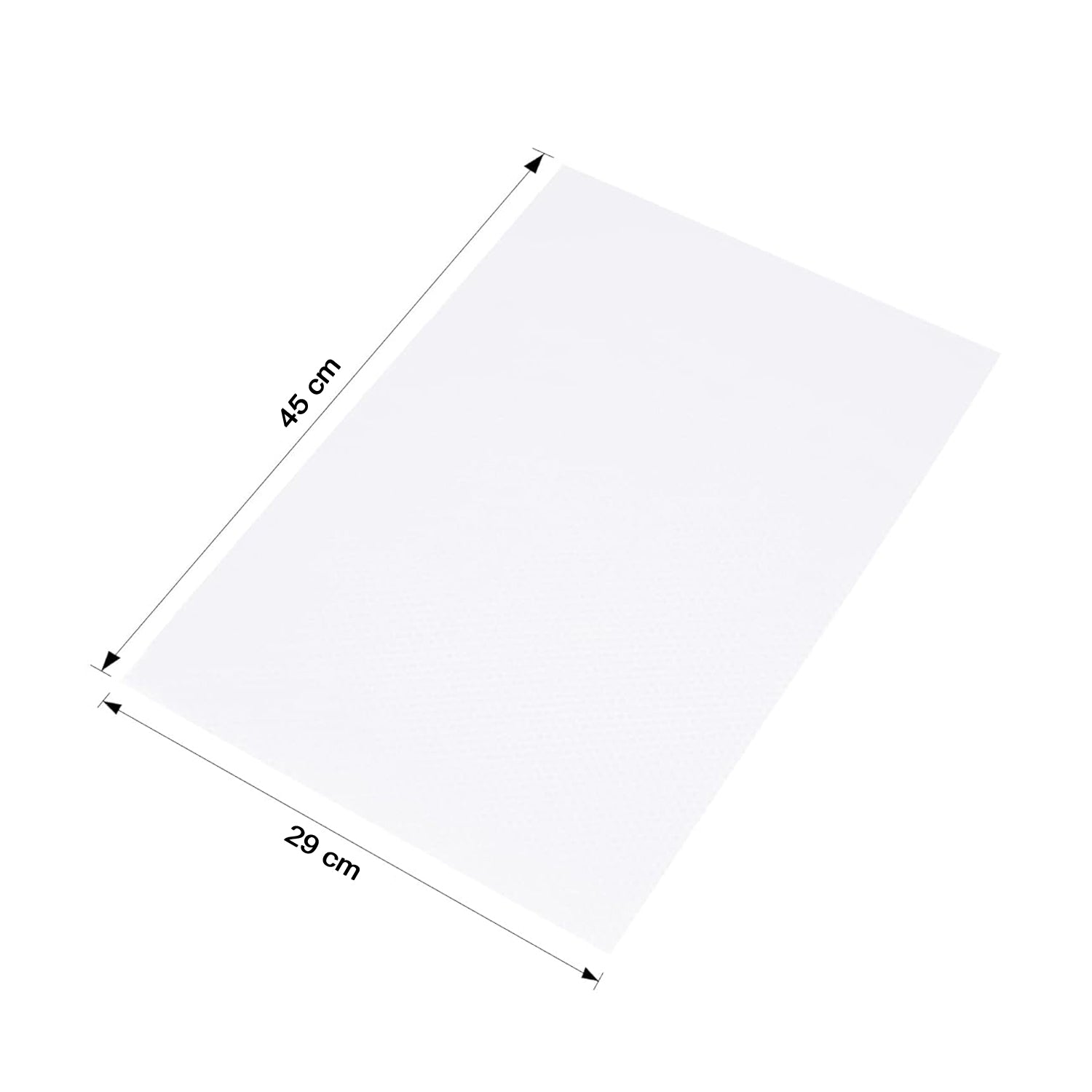 Wukusy transparent plastic fridge mat measuring 45x29 cm, protecting fridge shelves from spills and stains.