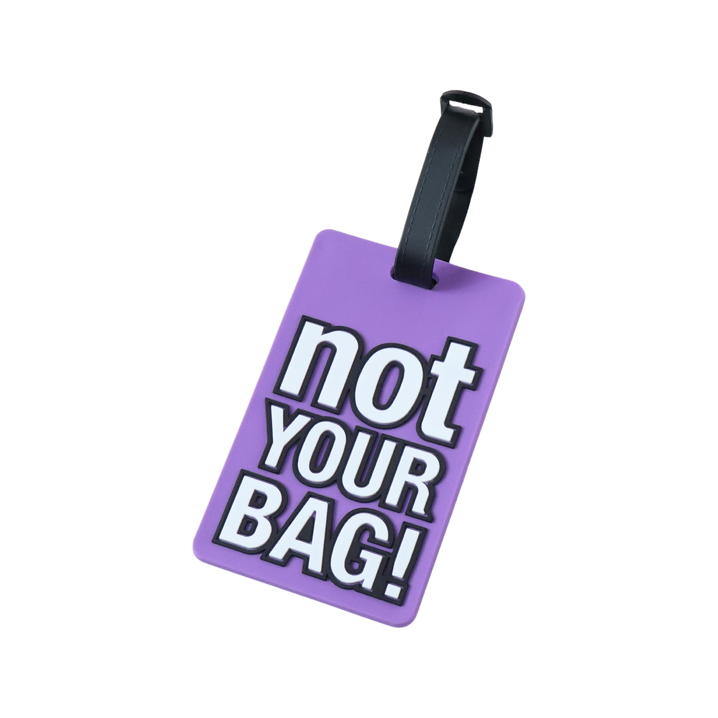 Wukusy travel identification luggage bag tag with bold "Not Your Bag" text on a black strap and clear ID window.