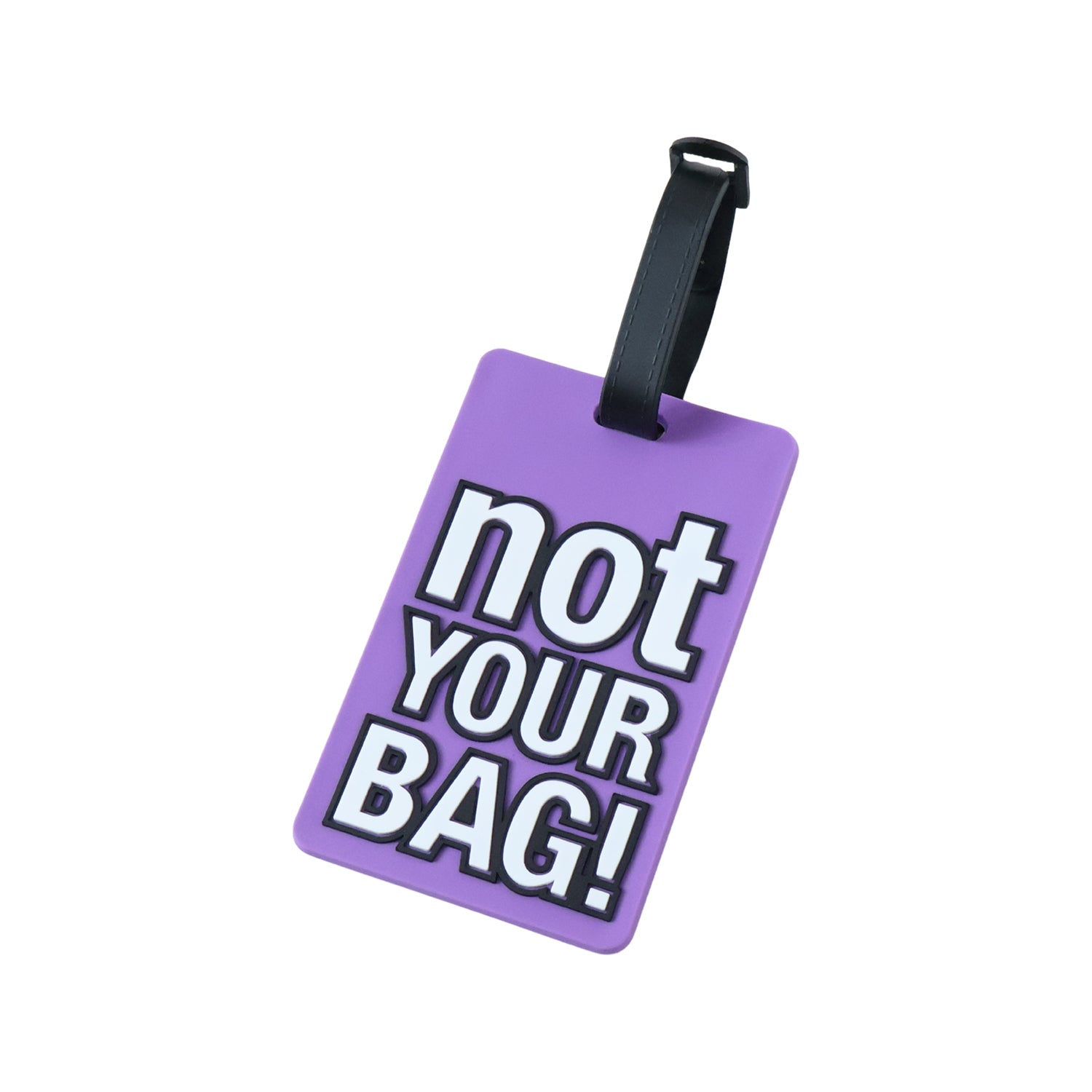 Wukusy travel identification luggage bag tag with bold "Not Your Bag" text on a black strap and clear ID window.