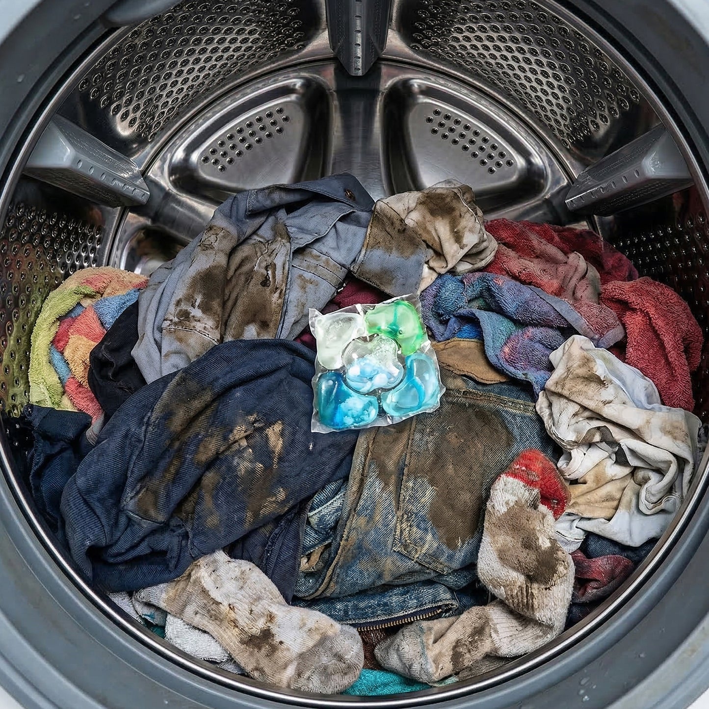 Wukusy Ultra Clean Liquid Laundry Detergent Pods, 25-pack, with white and blue pods shown in a clear container.