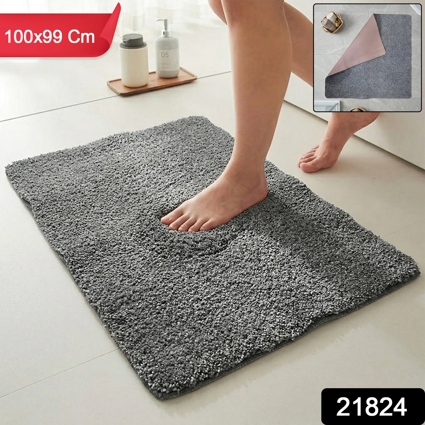 Wukusy ultra-soft anti-slip bathroom floor mat, 100x99 cm, with textured surface and non-slip backing for safety and comfort.