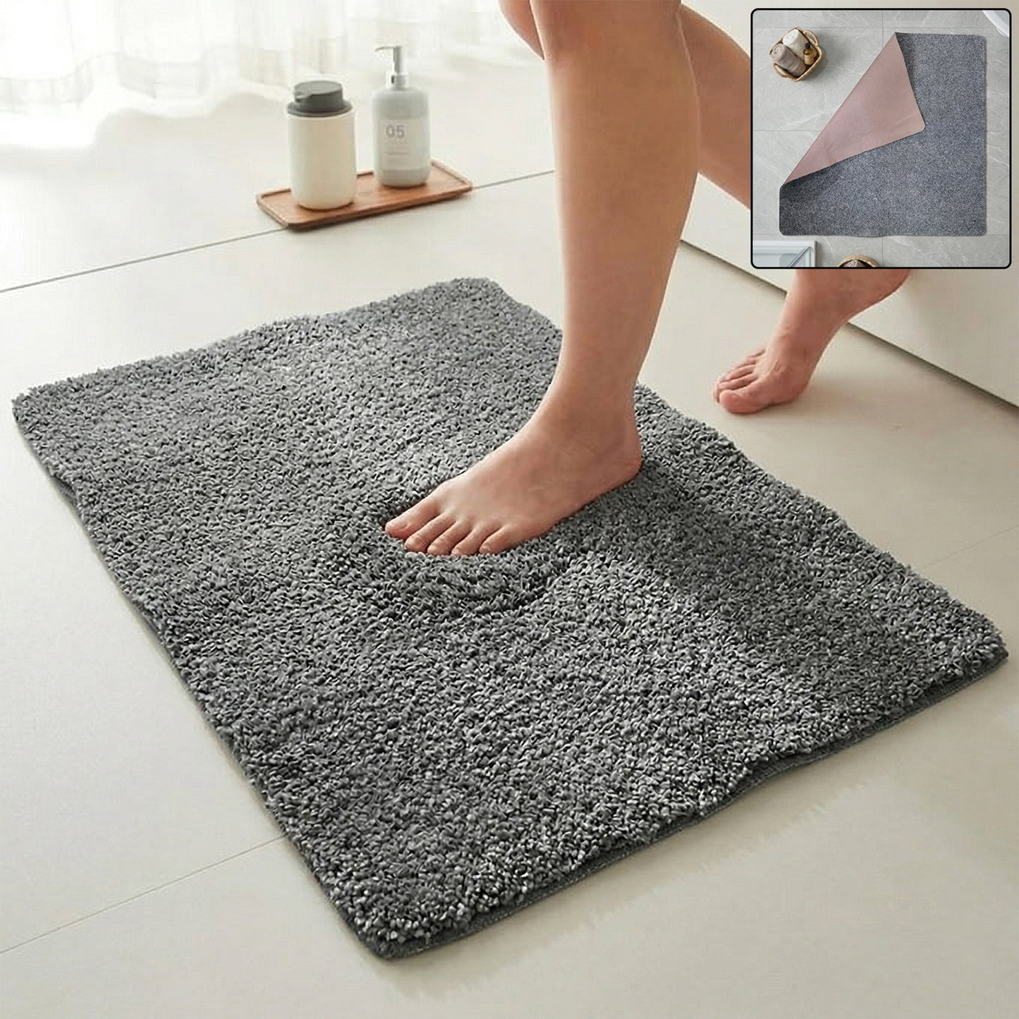 Wukusy ultra-soft anti-slip bathroom floor mat in 100x99 cm, plush and textured for safety and comfort.