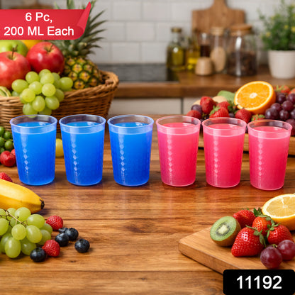 Set of six unbreakable plastic drinking glasses by Wukusy, 200 ml each, with clear transparent design for everyday use.