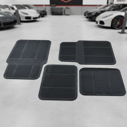 Wukusy universal car floor mat set with four black rubber mats, designed to fit most vehicle interiors.