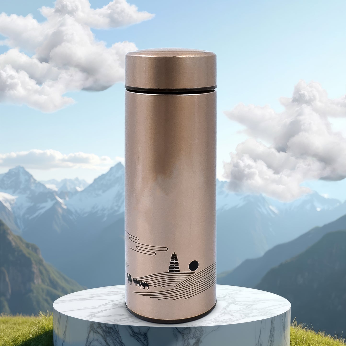 Wukusy stainless steel vacuum water bottle with double wall insulation, 350 ml capacity, on a white background.