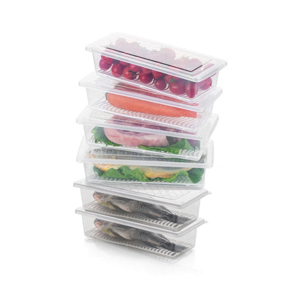 Six Wukusy freezer storage containers for vegetables and fruits, 1500ml capacity each, clear plastic with lids for fresh storage.